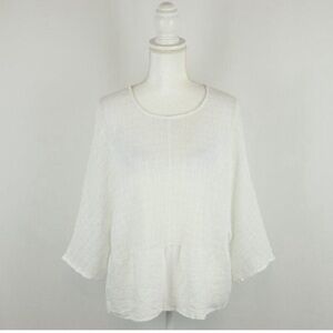 Joie Women's Large White Textured Linen Blend Dolman Sleeve Blouse